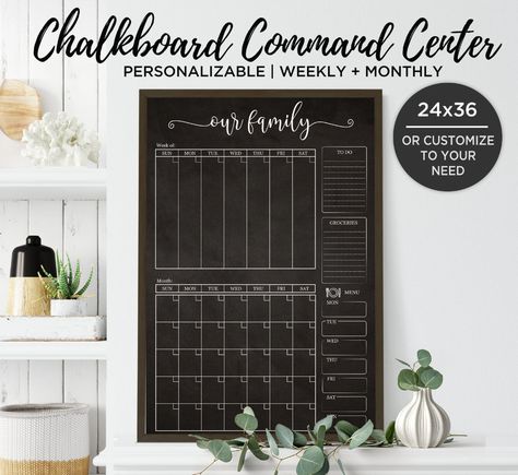 Chalkboard Command Center, Weekly Wall Calendar, Housekeeping Schedule, College Schedule, Wand Organizer, Family Command Center, Schedule Organization, Wall Inspiration, Chalkboard Designs