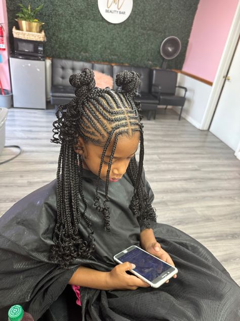 Hairstyles For Children Braids, Purple Braids For Kids, Baby Face Hairstyles Braids, Fulani Braids Hairstyles Kids, Fulani Braids Kids Hairstyles, Wedding Hairstyles For Black Kids, Fulani Braids On Kids, Kid Fulani Braids, Kids Tribals With Knotless Braids