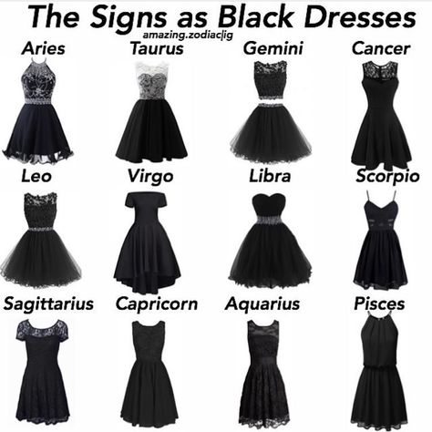 black dresses Zodiac Clothes, Sign Dress, Zodiac Sign Fashion, Zodiac Signs Chart, Astrology Stars, Different Zodiac Signs, Zodiac Signs Virgo, Zodiac Signs Leo, Zodiac Signs Gemini