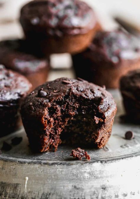 Double Chocolate Banana Muffins, Healthy Chocolate Muffins, Triple Chocolate Muffins, Double Chocolate Muffins, Chocolate Banana Muffins, Unsweetened Applesauce, Chocolate Chocolate, Chocolate Chip Muffins, Chocolate Craving