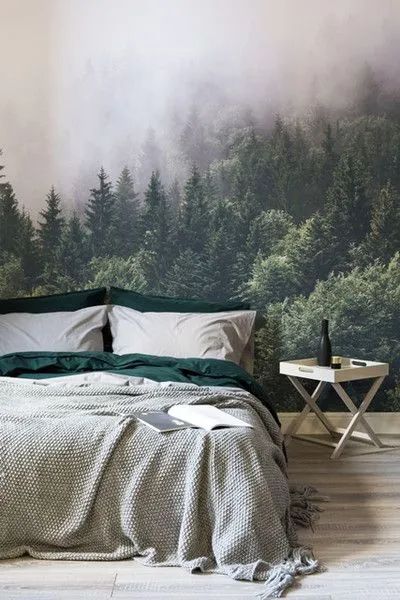 anneroselt.com Forest Wallpaper Bedroom, Scandinavian Forest, Crisp Morning, Woodland Wallpaper, Forest Mural, Murals Wallpaper, Decor Ikea, Morning Mist, Dekorasi Kamar Tidur