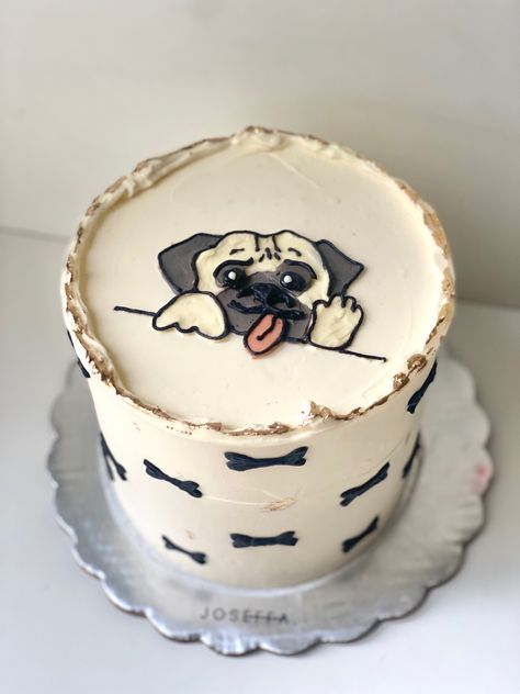 Pug Cake Ideas, Dog Cake Design Ideas, Dog Birthday Cake Design, Pug Cakes, Dog Themed Cake, Dog Cake Design, Pug Dog Cake, Pug Birthday Cake, Pug Cake