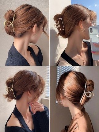 Hair Clutchers, Hair Pins Hairstyles Korean, Korean Hair Pin Style, Chinese Hair Pins Hairstyles Tutorial, Chinese Hairpin Aesthetic, Korean Hair Clip Accessories, Hair Claw Clips, Hair Jewels, Peinados Fáciles Para Cabello Corto