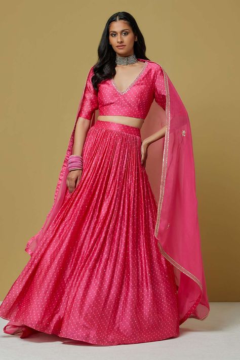 Ikshita Choudhary, Bandhani Lehenga, Chanderi Lehenga, Ruffle Lehenga, Lehenga With Blouse, Lehenga Pink, Print Lehenga, Bandhani Print, Embroidered Motifs