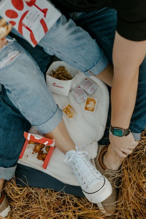 Unique couples photography. Mountain engagement session. Couples posing, engagement photography posing. Unique couples poses, cool engagement photos, Chick-fil-a couples shoot, engagement photos with food. Engagement photos with props, couples photography with food Cool Engagement Photos, Unique Couples Photography, Couples Posing, Mountain Engagement Session, Couples Shoot, Mountain Engagement, Couples Poses, Chick Fil A, Couples Photography