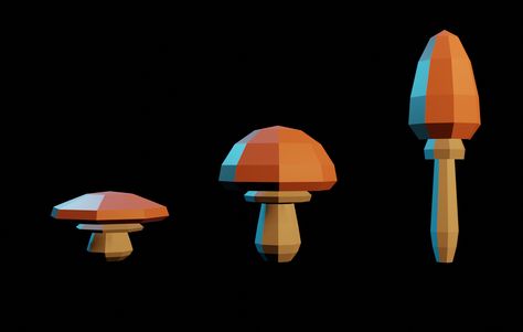 low poly 3D model of mushrooms 🤨 Low Poly Mushroom, Modelling Ideas, Lowpoly 3d, Stylized 3d, 3d Ideas, Cute Mushroom, 3d Landscape, Low Poly 3d, Cardboard Paper