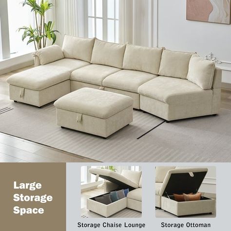 L-shaped Sleeper Sectional Sofa with Ottoman,Chaise and 2 USB Ports - Bed Bath & Beyond - 41089238 Storage Chaise Lounge, Pull Out Sleeper Sofa, Bed Stairs, Movable Storage, Daybed With Drawers, Pull Out Sofa Bed, Chaise Lounge Sofa, Pull Out Sofa, Daybed With Storage