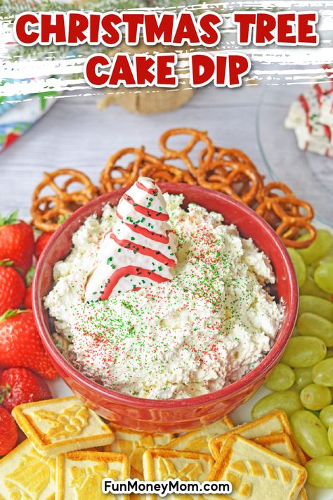 Zebra Cake Dip, Snack Cake Dip, Little Debbie Christmas Tree Cake Dip, Christmas Tree Cake Dip, Tree Cake Dip, Christmas Tree Dip, Cake Dip Recipe, Little Debbie Snack Cakes, Little Debbie Christmas Tree