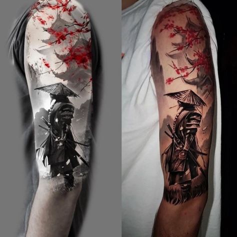 Chinese Tattoo Men, Ghost Of Tsushima Tattoo, Ronin Tattoo, Ninja Tattoo, Christus Tattoo, Japanese Warrior Tattoo, Samurai Tattoo Sleeve, Guerriero Samurai, Samurai Warrior Tattoo