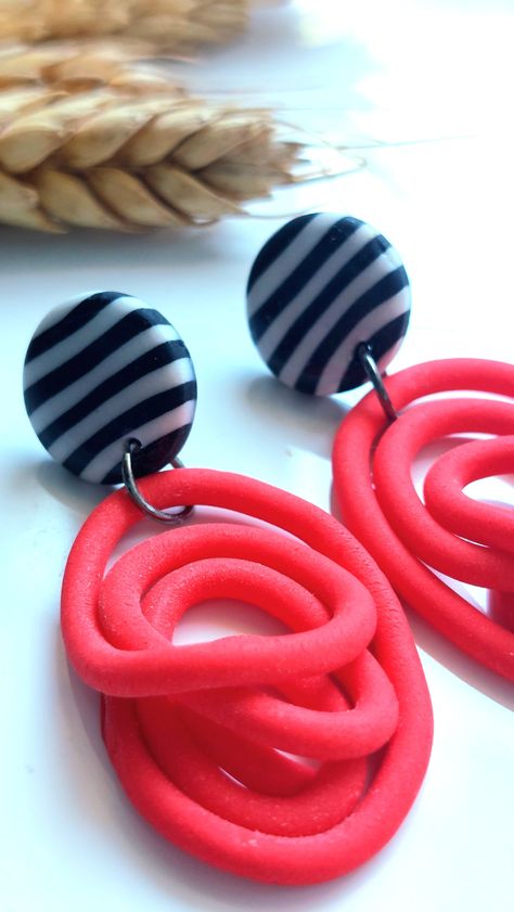 http://www.etsy.com/shop/BacacDesign Neon Clay Earrings, Neon Polymer Clay Earrings, Clay Extruder, Boho Jewelry Diy, Earrings 2023, Polymer Earrings, Polymer Clay Jewelry Diy, Fabric Earrings, Clay Earring