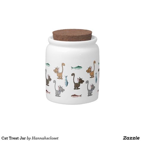 Cat Treat Jar Cat Treat Jar, Cartoon Graphics, Cat Snacks, Treat Jar, Snack Gift, Cork Lid, Cat Coffee Mug, Whimsical Cats, Treat Jars