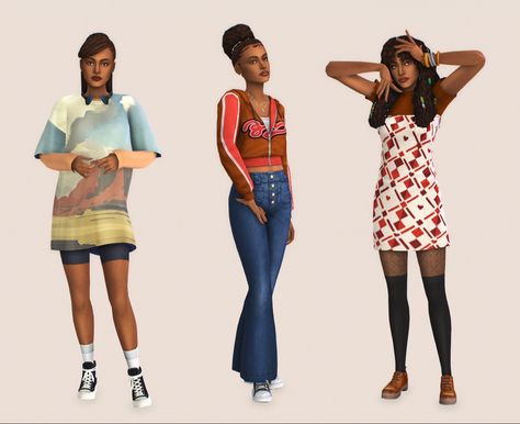 Sims 4 High School Years Outfits No Cc, Sims 4 Cc Painter Outfit, Ts4 Vanilla Lookbook, Sims 4 High School Years Outfits, Sims 4 Outfit Ideas No Cc, Sims 4 High School, Boho Lookbook, Eclectic Clothes, Sims Lookbook