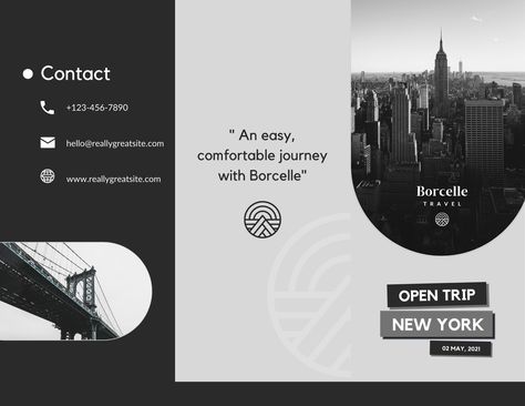 https://www.canva.com/templates/EAE_AmherRY-black-and-white-modern-traveling-open-trip-z-fold-brochure/ Fold Brochure, Trifold Brochure, Brochure Template, Black And White, Canvas, Travel, Quick Saves, White, Black