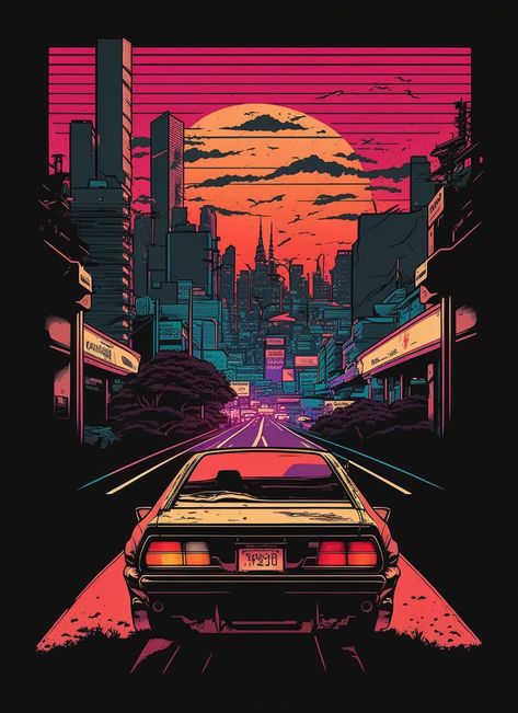 Embrace Nostalgia: Dive into 80s Vibes with Our Retro Wallpaper Collection Led Poster Design, 80s Night Aesthetic, Retro Futuristic Poster, Retro Futuristic Wallpaper, Retro Games Art, 80s Japan Aesthetic, City Pop Japan 80s, Retro Wave Aesthetic, Japan 80s Aesthetic