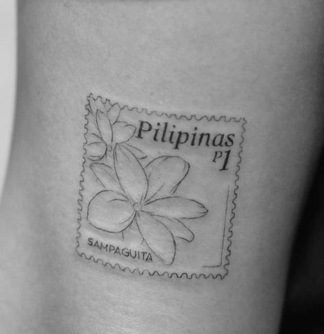 Made In Philippines Tattoo, Filipino Stamp Tattoo, Small Philippines Tattoo, Filipino Fine Line Tattoo, Phillipino Tattoo Design, Tattoo Ideas Filipino, Dainty Filipino Tattoo, Small Filipino Tattoo Ideas, Minimalist Filipino Tattoo