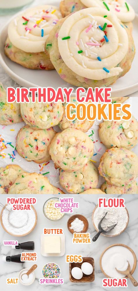 Cookie Decorating Station, Birthday Cake Cookies, Crumble Cookie Recipe, Confetti Cookies, Creamy Frosting, Cookie Cake Birthday, Cookie Cake Recipe, Healthy Cookie Recipes, Gourmet Cookies