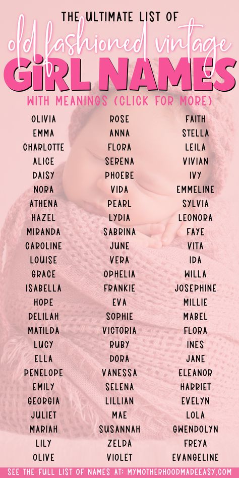 Y2k Girl Names, Women Names Ideas, Old Time Names, Old Baby Names Girl, Vintage Names Girl, Old Baby Names, Name Of Girl, Name Ideas Girl, Y2k Names