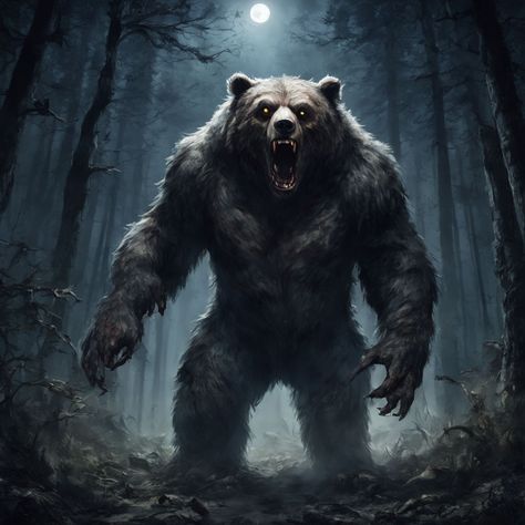 This spectacular image of a huge scary zombie bear in the ni... by GalacticRaven - Playground Scary Bear Art, Horror Logo, Zombie Bear, Scary Zombie, Fantasy Beasts, Bear Logo, Bear Art, Image Generator, Create Art