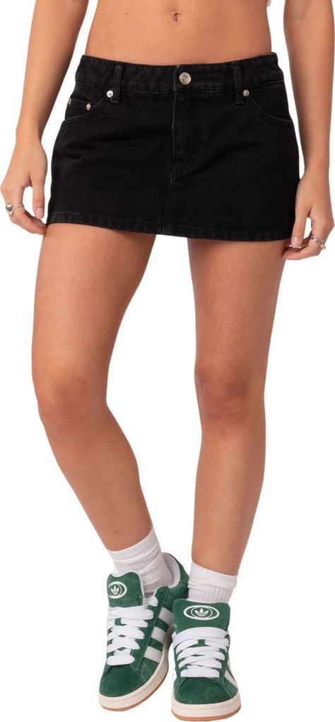 EDIKTED Spencer Nonstretch Denim Skirt | Nordstrom Edikted Skirt, Denim Shorts Outfits, Mini Skirts Outfits Summer, Skirt Outfit Summer, Denim Skirt Fashion, Black Jean Skirt, Denim Shorts Outfit, Mini Denim Skirt, Tennis Outfit Women