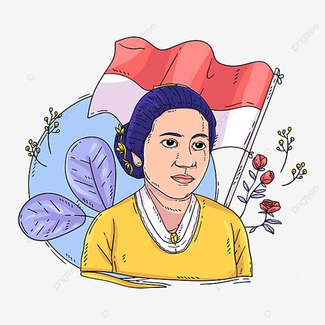 Ibu Kartini Art, Ibu Kartini, Remove Background From Image, Frame Background, Vector Png, Floral Theme, Flag Colors, National Flag, Floral Illustrations