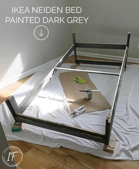 Ikea Neiden Pine Twin Bed Painted Grey Neiden Bed Frame Hack Kids, Ikea Neiden Bed Hack, Neiden Bed Frame Hack, Ikea Neiden Bed, Ikea Neiden, Neiden Bed, Kids Wall Art Ideas, Bed Frame Hack, Twin Beds For Boys