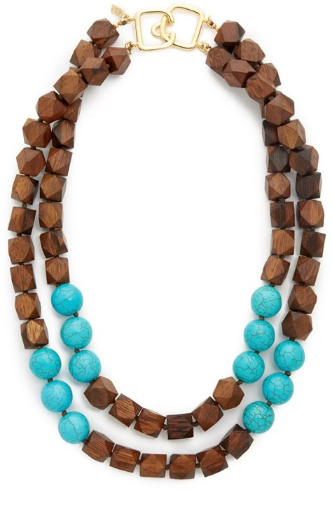 Kenneth Jay Lane Two Row Wood Bead Necklace Wooden Necklaces, Wood Beads Jewelry, Horn Pendant Necklace, Wooden Bead Necklaces, Wood Bead Necklace, Wooden Necklace, Swarovski Necklace, Fringe Necklace, Wood Necklace