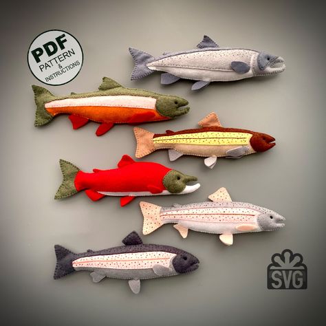 River Fish SET Sewing Pattern PDF and SVG. Fishing Pattern. Salmon, Trout, Brown Trout, Kokanee, Arctic Char, Rainbow Trout. Felt Fish. - Etsy Set Sewing Pattern, Arctic Char, River Fish, Svg Fishing, Felt Fish, Cute Sewing Projects, Fishing Diy, Brown Trout, River Fishing