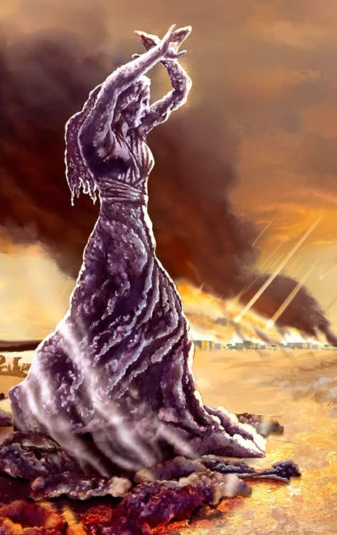 Lot’s wife turns into a pillar of salt Lots Wife, Paradise Images, Pillar Of Salt, Lot's Wife, Sodom And Gomorrah, Biblical Artwork, Biblical Times, Son Of Man, Bible Illustrations