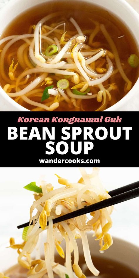 Korean Bean Sprout Soup - Kongnamul Guk Soup With Bean Sprouts, Ramen With Bean Sprouts, Soup Light Healthy, Sprout Soup Recipe, Korean Sprouts Recipe, Korean Bean Sprout Soup, Bean Sprout Recipes Korean, Recipes Using Bean Sprouts, Korean Broth Recipes