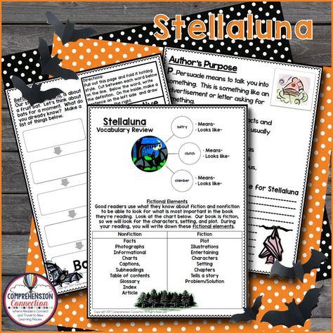 Don't we all love Stellaluna? This unit includes an EASEL version on TPT, so you get both digital and pdf. It includes vocabulary, comprehension, and writing activities to keep those kiddos engaged as you use this book as a mentor text. LINK IN PROFILE https://www.comprehensionconnection.net/product/stellaluna-by-janell-cannon-activities-in-digital-and-pdf-fall-mentor-text BOOM CARD BOOK COMPANION https://wow.boomlearning.com/deck/stellaluna-comprehension-check-nBtaSqqJg2wKjpZa3 #stellaluna ... Fruit Bat, Authors Purpose, Book Companion, Emergent Readers, Mentor Texts, Word Study, Card Book, All Love, Writing Activities