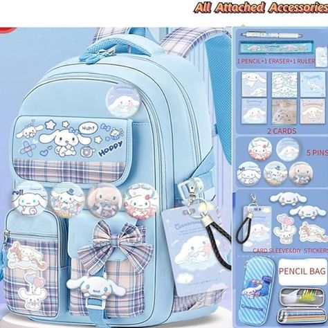 Vivixilan Kawaii Backpack with 18Pcs Accessories Anime Cartoon Anti-Theft Travel Aesthetic New Semester Gifts Bag with Cute Pins (blue) Cinnamon Roll Backpack, Kawaii Bags Backpacks, Sanrio Supplies, Cinnamoroll Backpack, Sanrio Backpack, Character Backpack, Kawaii Diy Crafts, Accessories Anime, New Semester