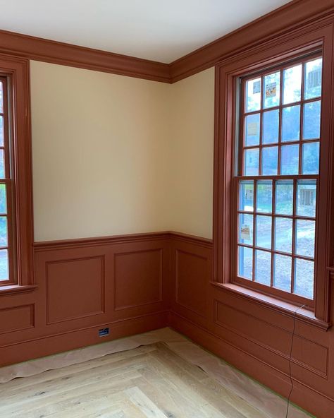 Colonial Paneling, Colonial Wall Paneling, 1940s Colonial Revival, Colonial Revival Crown Molding, Room Paneling, American Colonial Interior, Slide Window, 90s Colonial, Dining Room Paneling