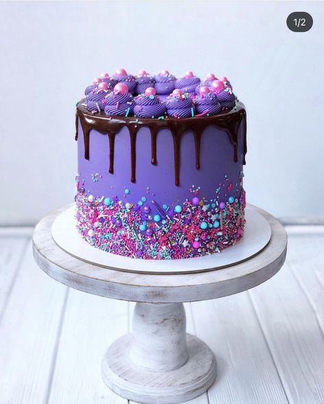 Aileen Costume, Purple Chocolate Cake, Purple Glitter Cake, Purple Drip Cake, Teal Cake, Violet Cakes, Purple Cakes Birthday, Purple Cake, 13 Birthday Cake