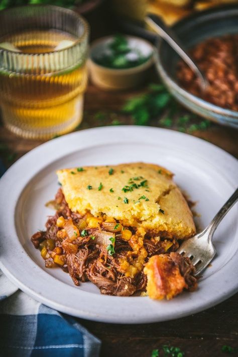 Casserole With Cornbread Topping, Leftover Pulled Pork Casserole, Casserole With Cornbread, Pulled Pork Casserole, Cornbread Topping, Cornbread Crust, Pulled Pork Leftover Recipes, Leftover Pulled Pork, Cheesy Cornbread