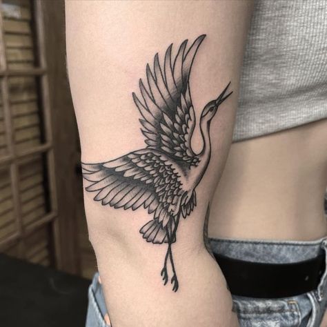 John7homas on Instagram: "Walk-in form this morning to start the day @traderbobstattoo" Traditional Tattoo Arm, North Star Tattoos, Heron Tattoo, Abstract Tattoo Ideas, Tattoo Van, Crane Tattoo, Traditional Style Tattoo, Stomach Tattoos, Bird Tattoo