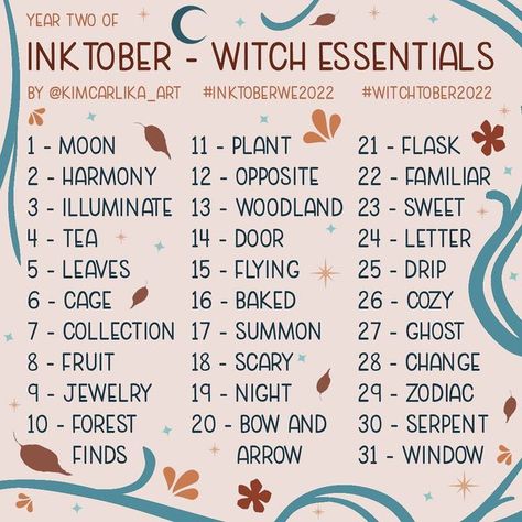 Tober Prompts, Tarot Drawings, Witches Calendar, Witchy Drawings, Prompts Drawing, Witch Essentials, Illustration Prompts, Inktober Prompts, Ink October