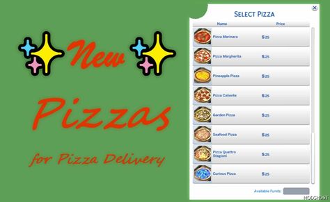 Download The NEW Pizzas but Added to Pizza Delivery for Sims 4 at ModsHost NOW! This mod requires the Home Chef Hustle pack, though the option to set that requirement is not showing up for me when uploading this. This mod overrides the following XMLs: ServiceNpc_PizzaDelivery 9826 and serviceNpc_PizzaDelivery_free 200892. Home Chef Hustle’s oven adds among its recipes 8 new pizzas but said pizzas cannot be ordered on pizza delivery, ... #mods #videogames #sims #sims4cc #game #gaming Delivery Sims 4 Mod, Afro Hair Sims 4 Cc, Sims 4 Afro Hair, Garden Pizza, Seafood Pizza, Pineapple Pizza, New Pizza, Sims 4 Game Mods, Pizza Delivery