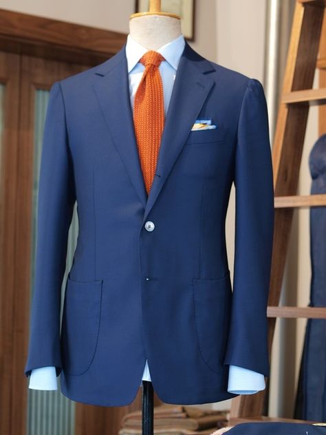 maninpink:  Blue & Orange Blue And Orange Suit Men, Navy Suit Orange Tie Wedding, Blue Suit Orange Tie Wedding, Blue Suit Orange Tie, Orange Standard Business Tie, Blue Blazer Men, Tweed Sport Coat, Man Suits, Formal Men