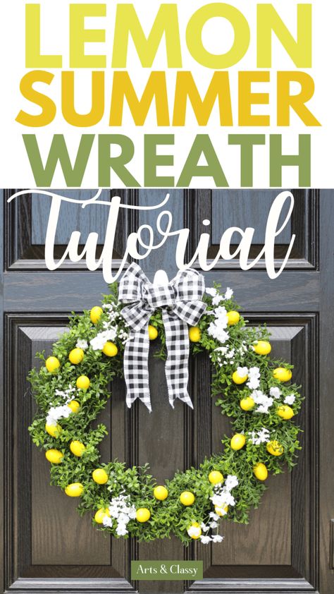 If you love lemon, this fun and easy activity is perfect for you. Use fake lemons to create a beautiful lemon wreath for the front door as decoration. Catch up with this fun and easy summer activity. A summer wreath if something I have never made before. Lemon Wreath Diy, Seasonal Wreaths Diy, Making Bows For Wreaths, Fake Lemons, Top Craft, Burlap Wreath Diy, Diy Summer Crafts, Easy Wreaths, Easy Diy Wreaths