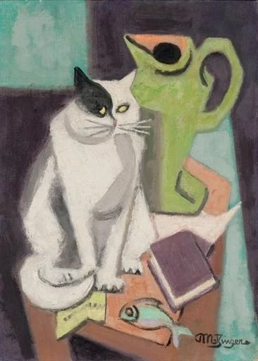 Artwork by Jean Metzinger, Chat et poisson, Made of oil on canvas Jean Metzinger, Cat And Fish, Cat Art Illustration, Great Cat, Cat Artwork, Georges Braque, Cats Illustration, Cat Painting, Cubism