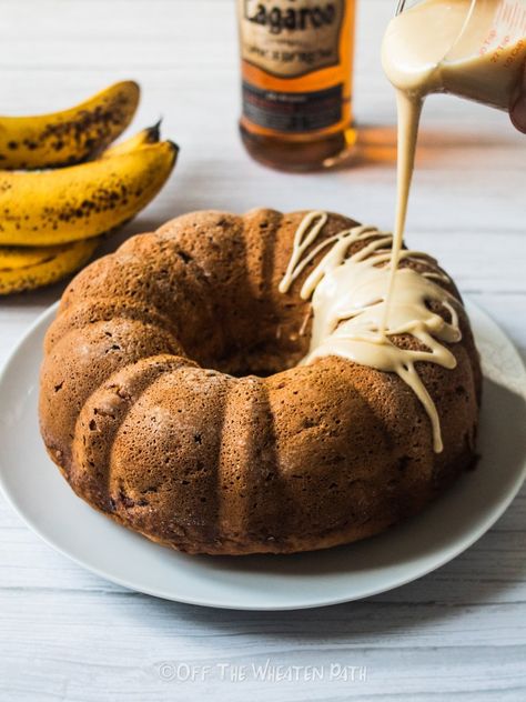 Banana Rum Cake, Rum Bundt Cake, Leftover Bananas, Banana Bundt Cake, Banana Bundt, Banana Rum, Dairy Free Cream Cheese, Cream Cheese Topping, Cake Delicious