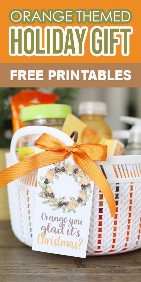 Orange themed holiday gift idea with FREE printable "orange you glad it's Christmas" tags! We could all use some extra Vitamin C this year! Everything Orange Gift Basket, Neighborhood Christmas Gifts, Orange Gift Basket, Christmas Blanket Gift, Orange Scented Candle, Christian Christmas Gift, Christmas Neighbor, Christmas Writing, Oranges Gift