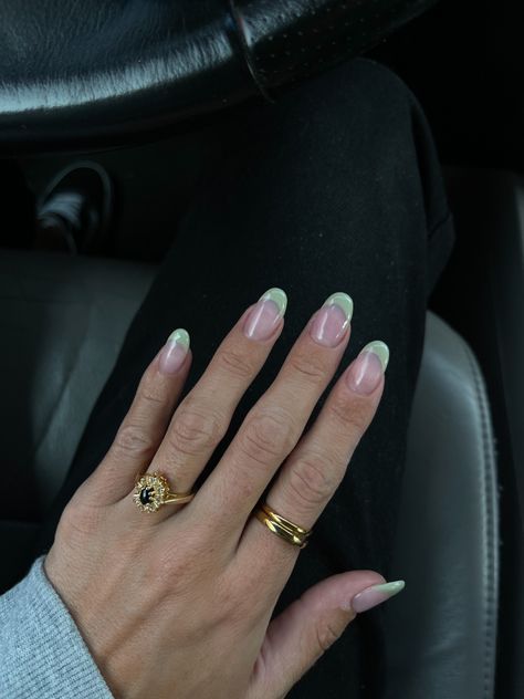 Nails For Sage Green Dress, French Tip Dip, Acrylic And Gel Nails, Grad Nails, Green Acrylic Nails, Light Green Dress, Prom Nail, Sage Green Dress, Graduation Nails