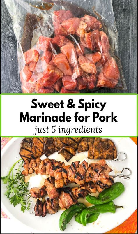 Pork Kebabs On The Grill, Asian Marinade For Pork, Honey Garlic Marinade, Pork Rib Marinade, Pork Marinade Recipes, Pork Stew Meat, Pork Kebabs, Pork Kabobs, Pork Skewers