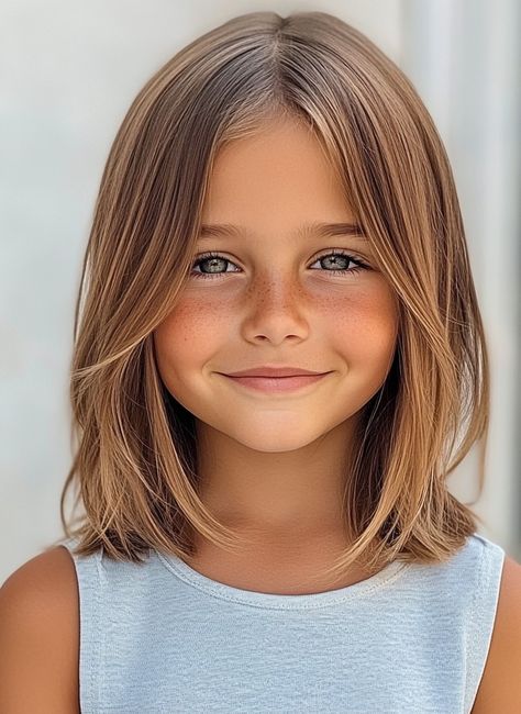 Cute Haircut For Girls Medium, Cute Haircuts For Girls 9-10, Haircuts For Kids Girls Short, Medium Length Hair For Girls Little, Girl Layered Haircut Kids, Medium Length Girls Haircut Kids, Hảir Cut For Girls Kids, Girls Haircut Shoulder Length, Kids Lob Haircut