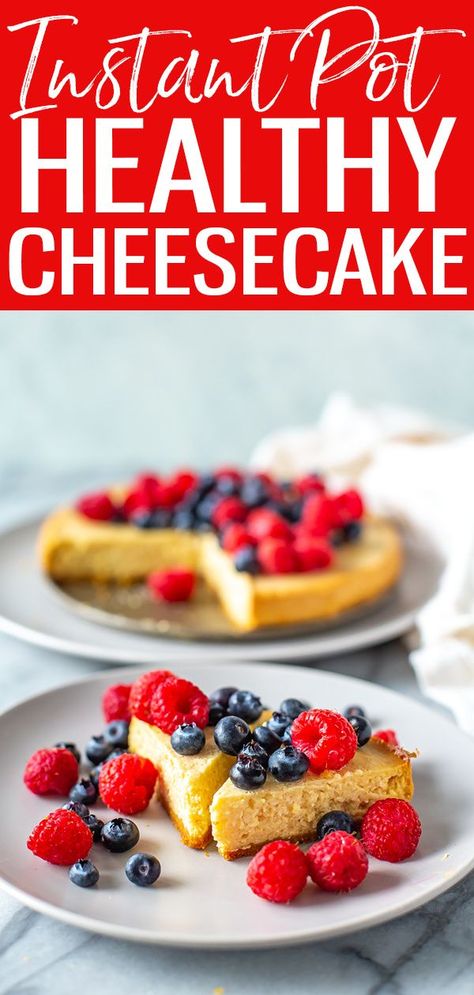 Instant Pot Cheesecake is SO easy to make in the pressure cooker with a springform pan. This recipe is made healthier with Greek yogurt! #instantpot #cheesecake Greek Yogurt And Honey, Instant Pot Cheesecake, Lemon Juice Uses, Healthy Cheesecake, Fruit Compote, Meal Prep Bowls, Candied Pecans, Springform Pan, Cookie Crumbs