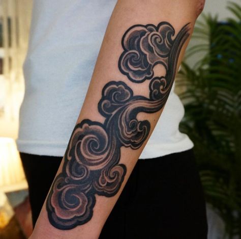 Japanese Clouds Arm Tattoo Name With Clouds Tattoo, Clouds Arm Tattoo, Black Clouds Tattoo, Nimbus Cloud Tattoo, Cloud Arm Tattoo, Black Cloud Tattoo, Japanese Water Tattoo, Japanese Clouds, Cloud Tattoos