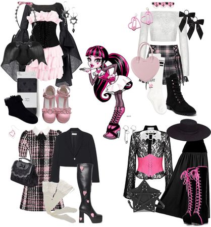 Draculara Inspired Outfits, Monster High Clothes Outfits, Monster High Inspired Outfits Draculaura, Monster High Draculaura Outfits, Draculaura Closet, Draculaura Outfit Inspiration, Draculaura Inspired Outfits, Monster High Outfit Inspiration, Monster High Inspired Outfits