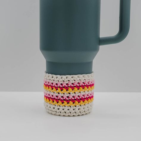 Striped Crochet Stanley Cup Boot Pattern Crochet Stanley Cup Accessories, Coffee Cup Cozy, Boots Patterns, Crochet Abbreviations, Cup Cozy, Stanley Cup, Single Crochet Stitch, Crochet Hook Sizes, Sell Handmade