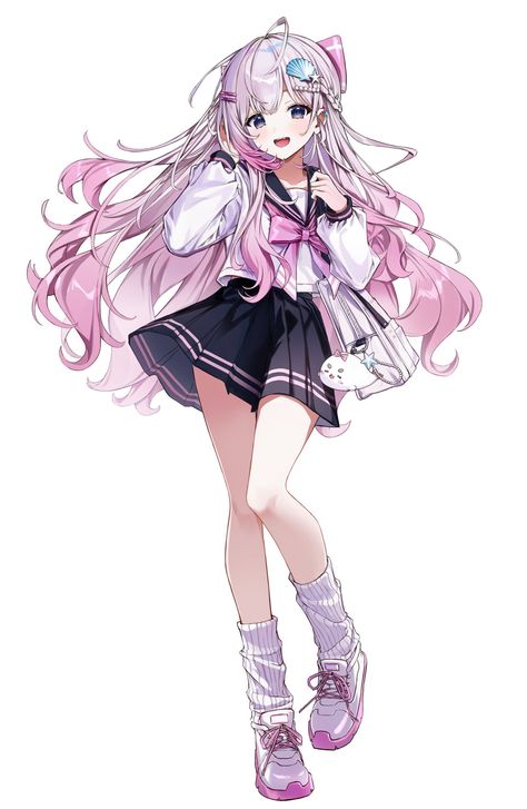 Anime Oc Art, Vtuber Model Sketch, Vtuber Model Clothes, Gyaru Pose, Bunny Vtuber Model, Pink Gyaru, Purple Vtuber Model, Kawaii Vtuber Model, Anime School